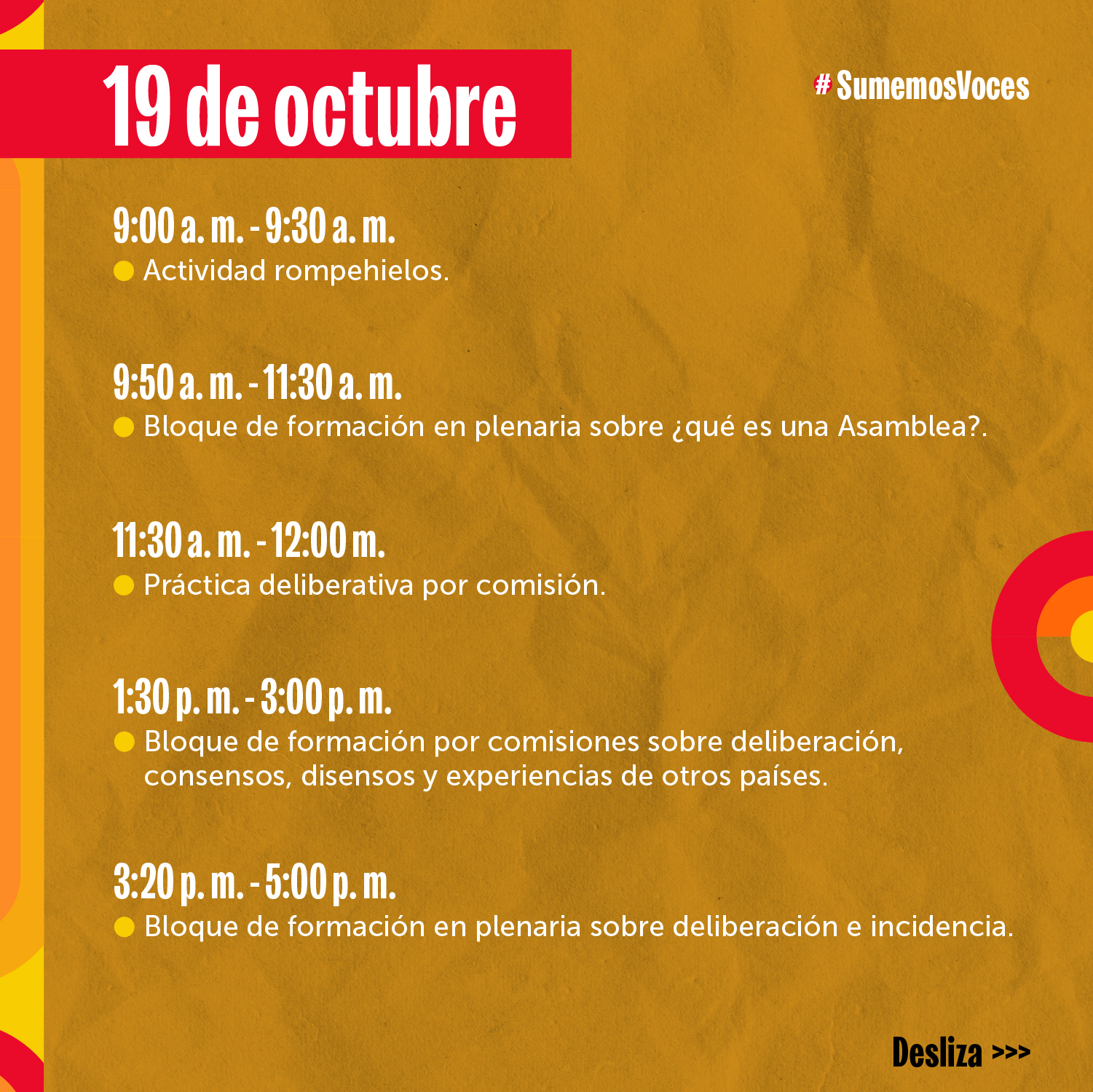 Pieza numero 3 de carrusel sobre exposición de agenda de Asambleas Deliberativas