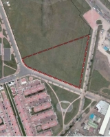 Imagen aérea satelital, con el polígono de intervención del Plan de Implantación.