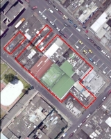 Imagen aérea satelital, con el polígono de intervención del Plan de regularización y Manejo