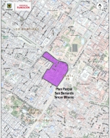 Imagen satelital que contiene la delimitación y localización del PPD "San Bernardo - Tercer Milenio"