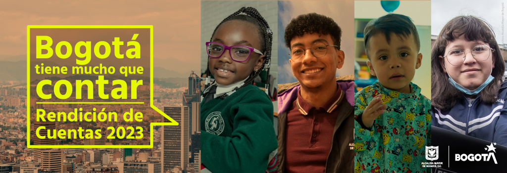 Panorámica de Bogotá, fotografías de niños, niñas y adolescentes