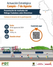 Pieza de convocatoria a reunión virtual actuación estratégica Campín 7 de Agosto.
