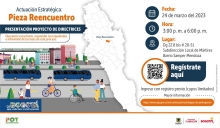 Personas realizando diferentes actividades al aire libre. Buses y metro elevado.