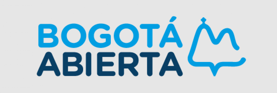 Texto Bogota Abierta con la silueta de una montaña en azul