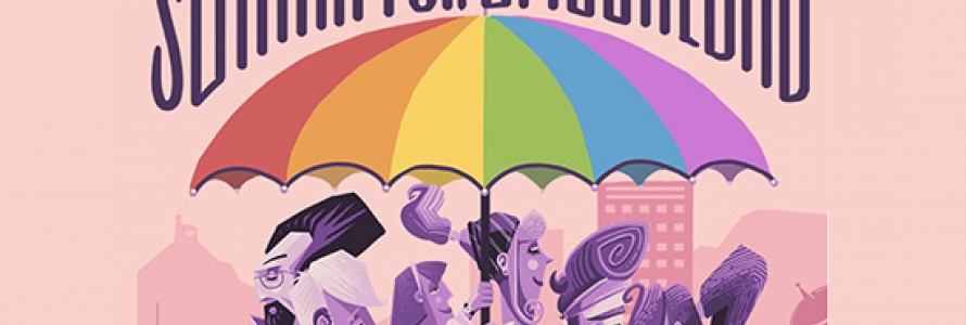Afiche Semana por la igualdad caricatura personas bajo un paraguas con los colores LGBTI