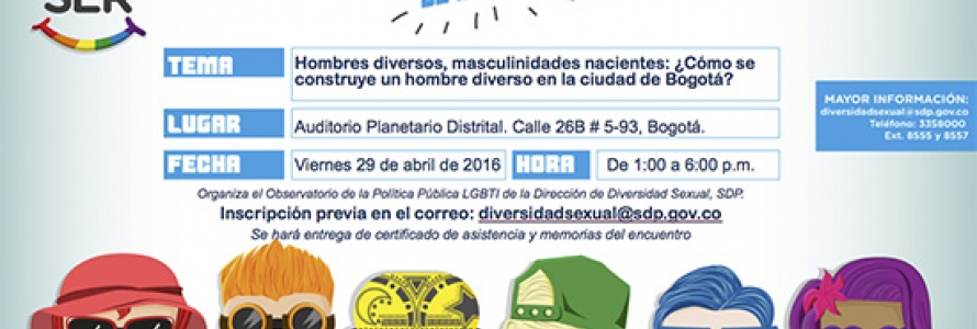 Invitación Encuentro de Saberes información del evento con 6 dibujos animados que representan diversidad